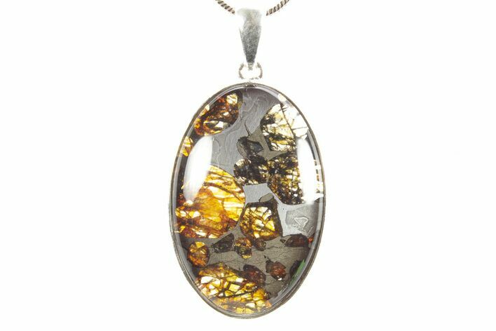 Sericho Pallasite Oval Meteorite Pendant - Sterling Silver #364103